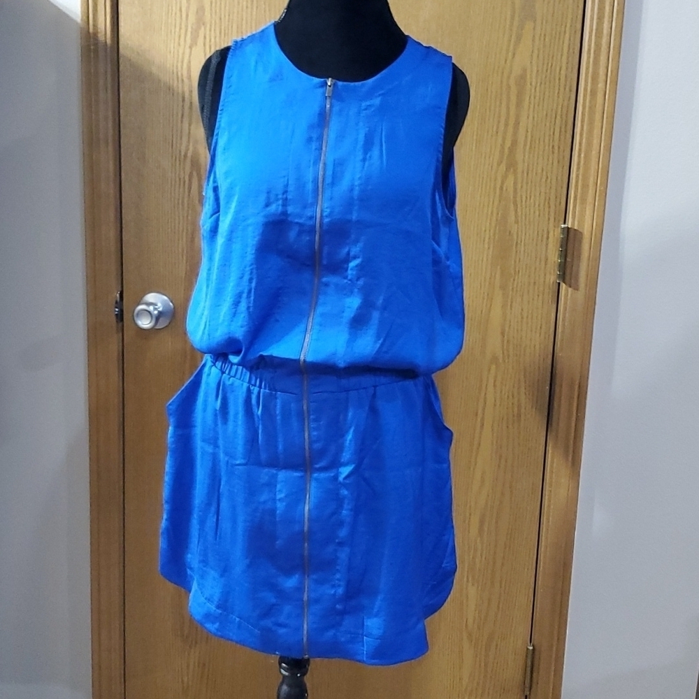 Banana republic royal blue full zip front parachute mini dress sleeveless